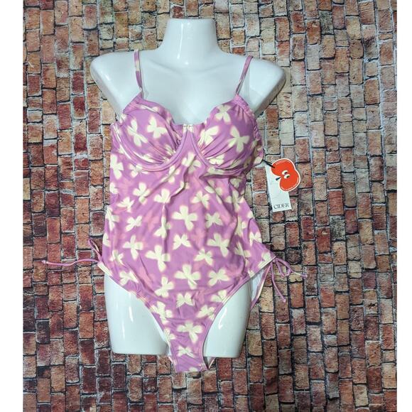 NWT Cider Butterfly Print Drawstring Underwire One Piece Swimsuit Size L - Picture 11 of 11